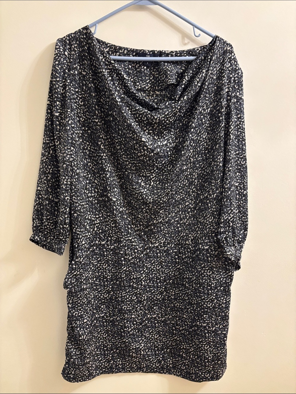 GAP Black, Gray and White Long Sleeve Cowl Neck Dress